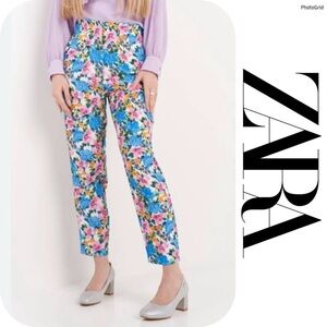 ZARA Pants Women’s L Floral Pleated High Waisted Ankle LIKE NEW!